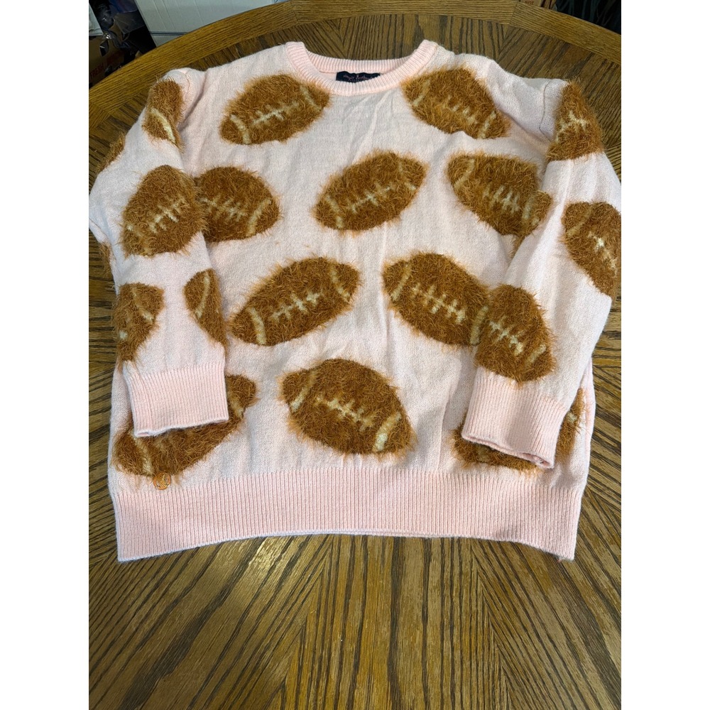 Simply Southern Pink Fuzzy Football Knit Sweater Womens XL Crewneck Game Day